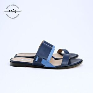 Fratelli Rossetti Leather Two Strap Colorblock Sandals Navy Women EU 38.5 US 8